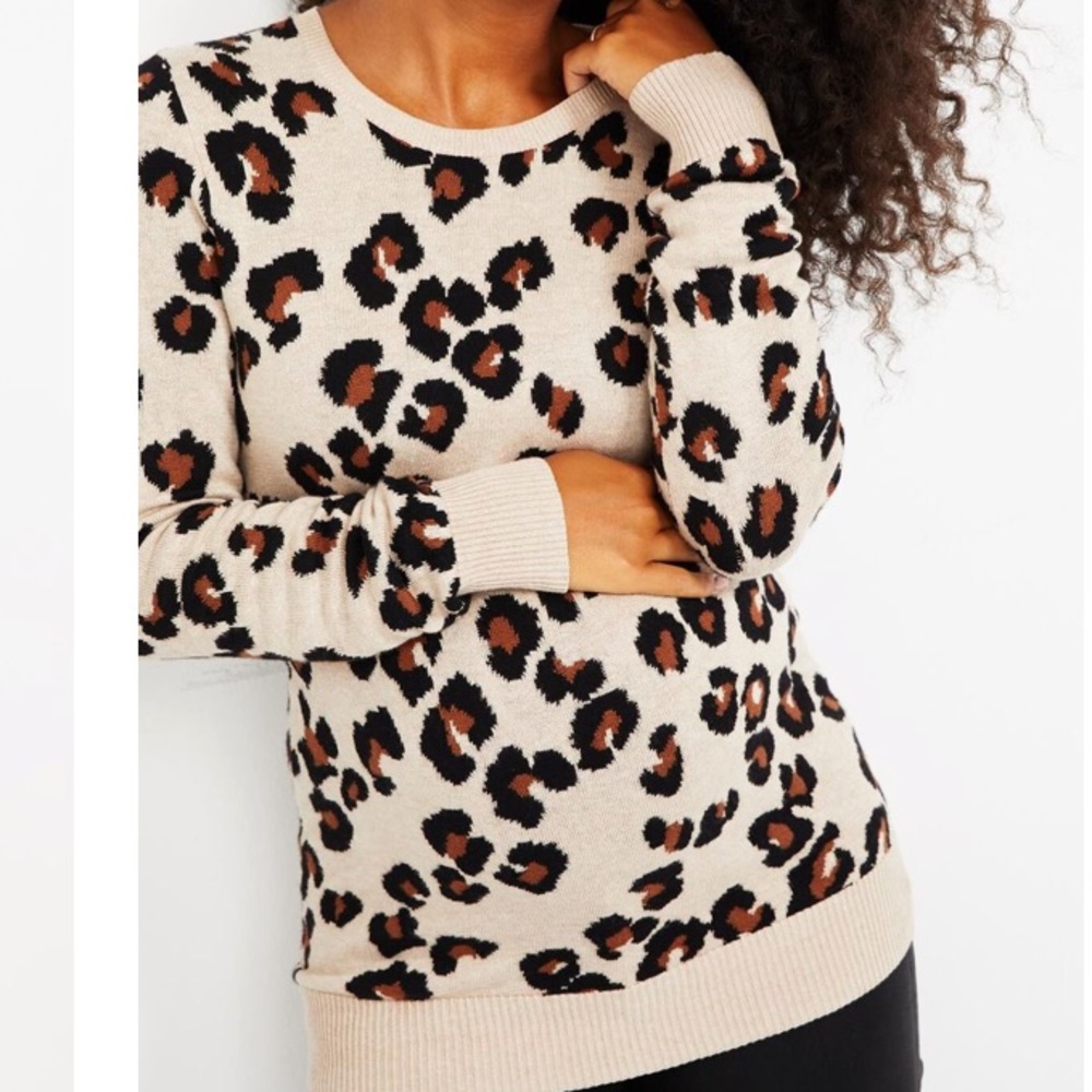 LEOPARD PRINT CREW NECK MATERNITY SWEATER